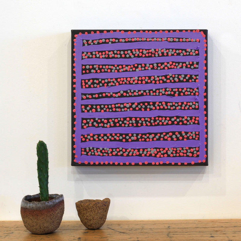 Aboriginal Artwork by Shorty Jangala Robertson, Ngapa Jukurrpa (Water Dreaming) - Puyurru, 30.5x30.5cm