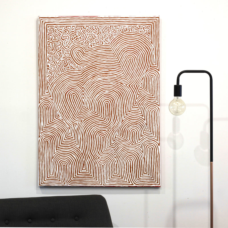 Aboriginal Artwork by Walter Jangala Brown, Tingari Cycle, 107x76cm