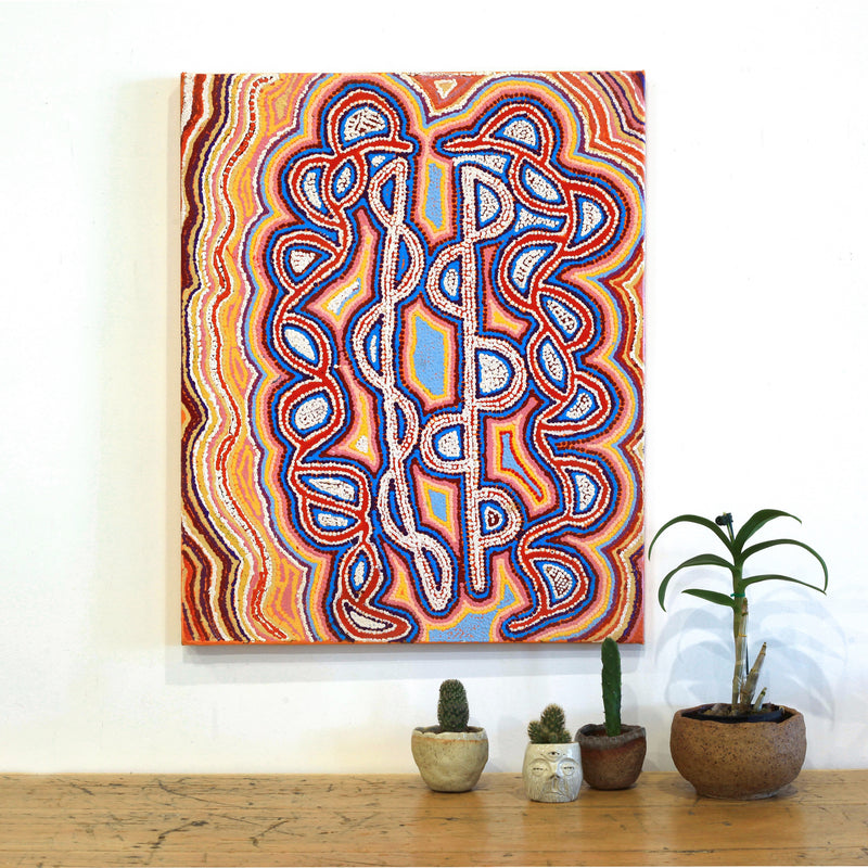 Aboriginal Artwork by Jorna Napurrurla Nelson, Yarla Jukurrpa (Bush Potato Dreaming) - Yumurrpa, 76x61cm