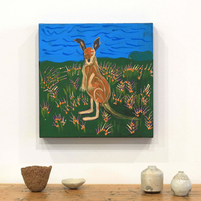 Aboriginal Artwork by Alfreda Nungarrayi Martin, Marlu Jukurrpa (Red Kangaroo Dreaming) Yarnardilyi & Jurnti, 30x30cm