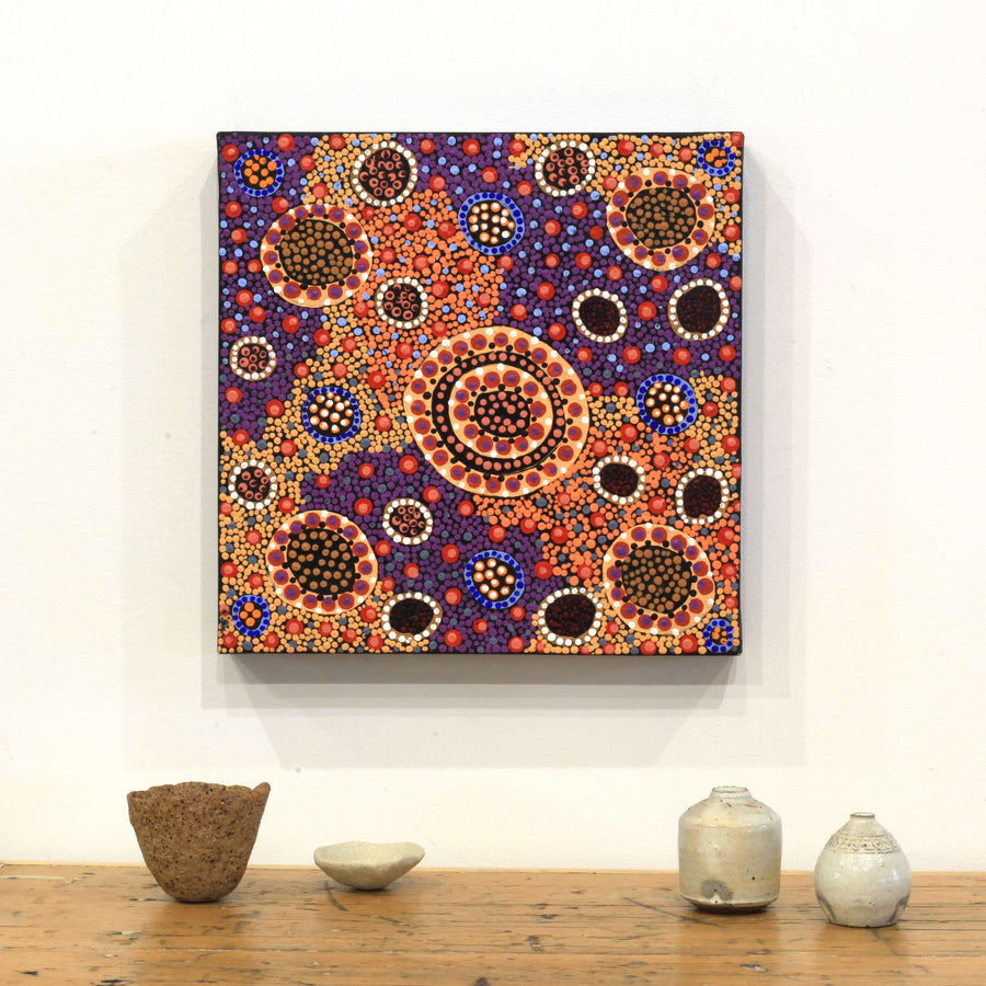 Aboriginal Artwork by Jennifer Napaljarri Lewis, Lukarrara Jukurrpa, 30x30cm