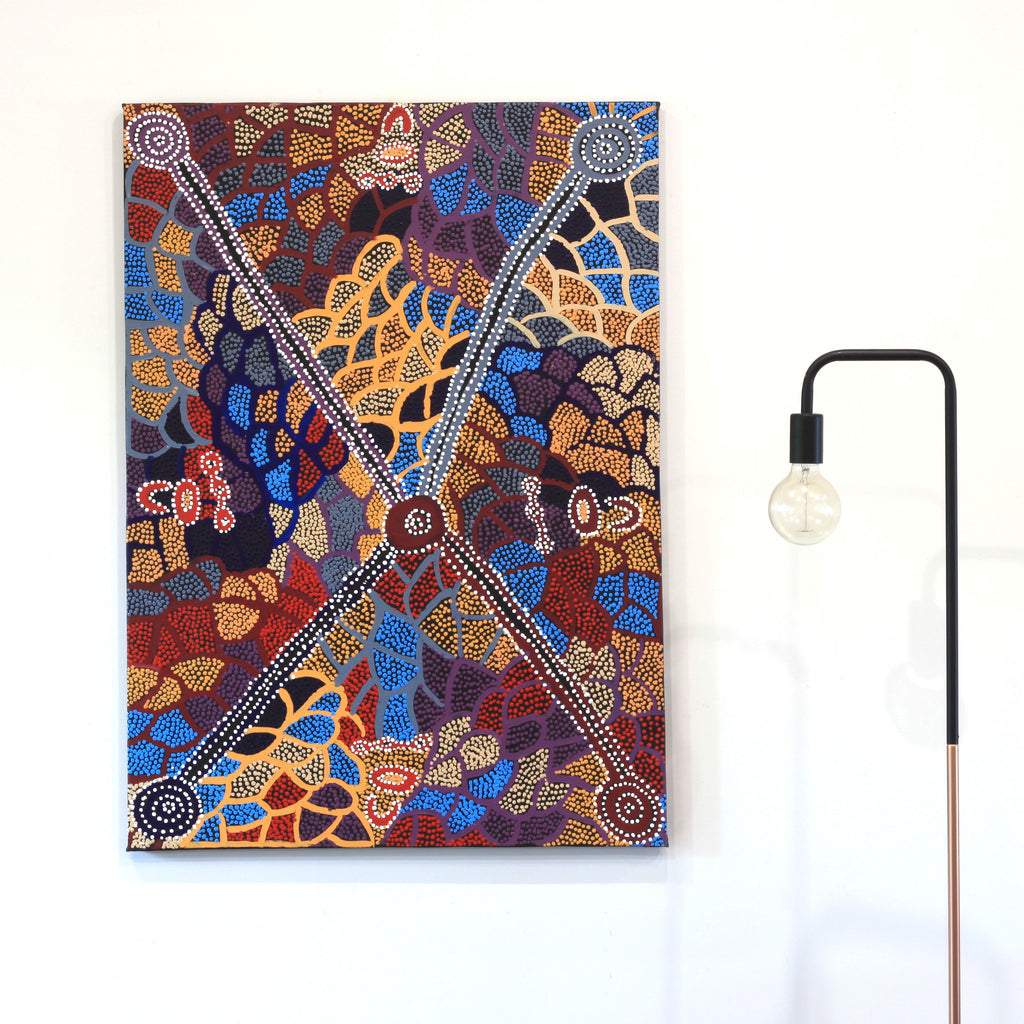 Aboriginal Artwork by Helen Nampijinpa Robertson, Ngapa Jukurrpa - Puyurru, 107x76cm