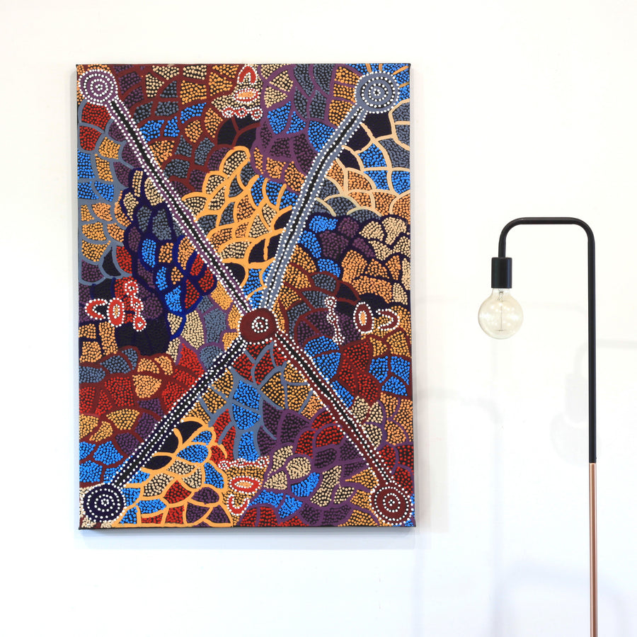 Aboriginal Artwork by Helen Nampijinpa Robertson, Ngapa Jukurrpa - Puyurru, 107x76cm