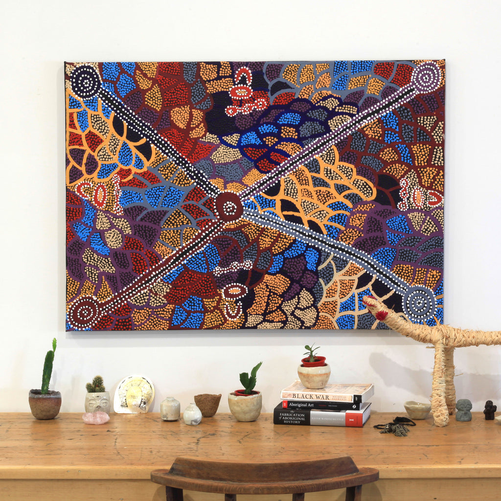 Aboriginal Artwork by Helen Nampijinpa Robertson, Ngapa Jukurrpa - Puyurru, 107x76cm