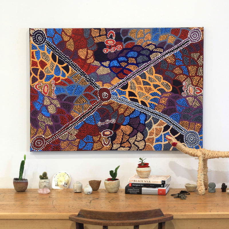 Aboriginal Artwork by Helen Nampijinpa Robertson, Ngapa Jukurrpa - Puyurru, 107x76cm