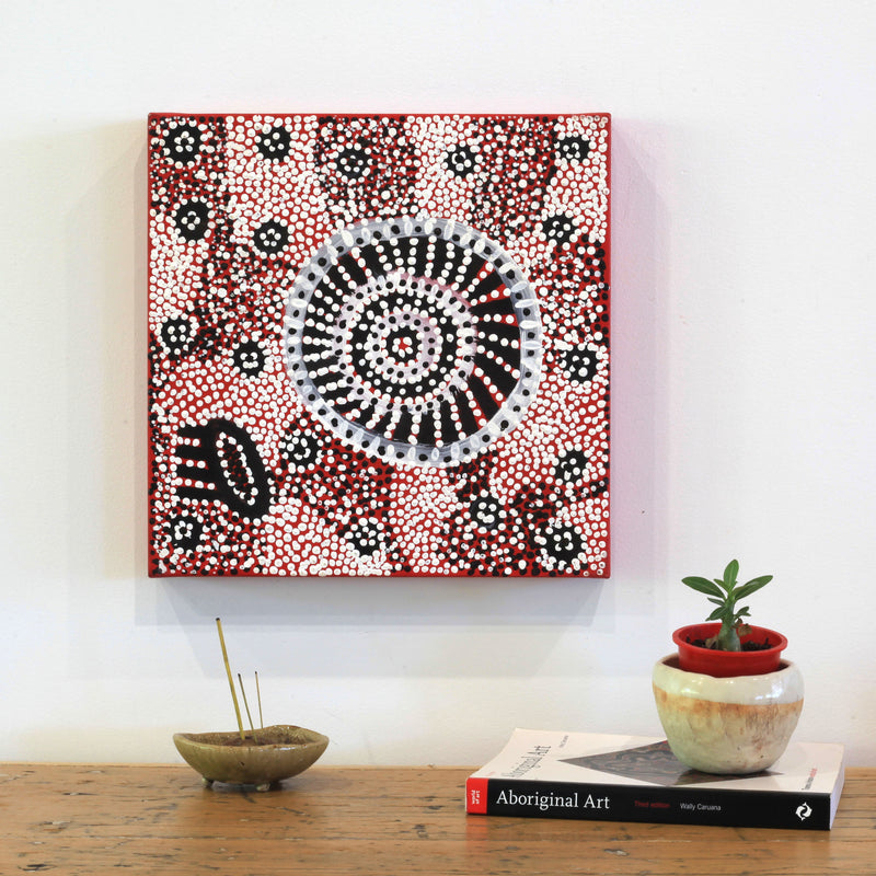 Aboriginal Artwork by Helen Nampijinpa Robertson, Ngapa Jukurrpa - Puyurru, 30x30cm
