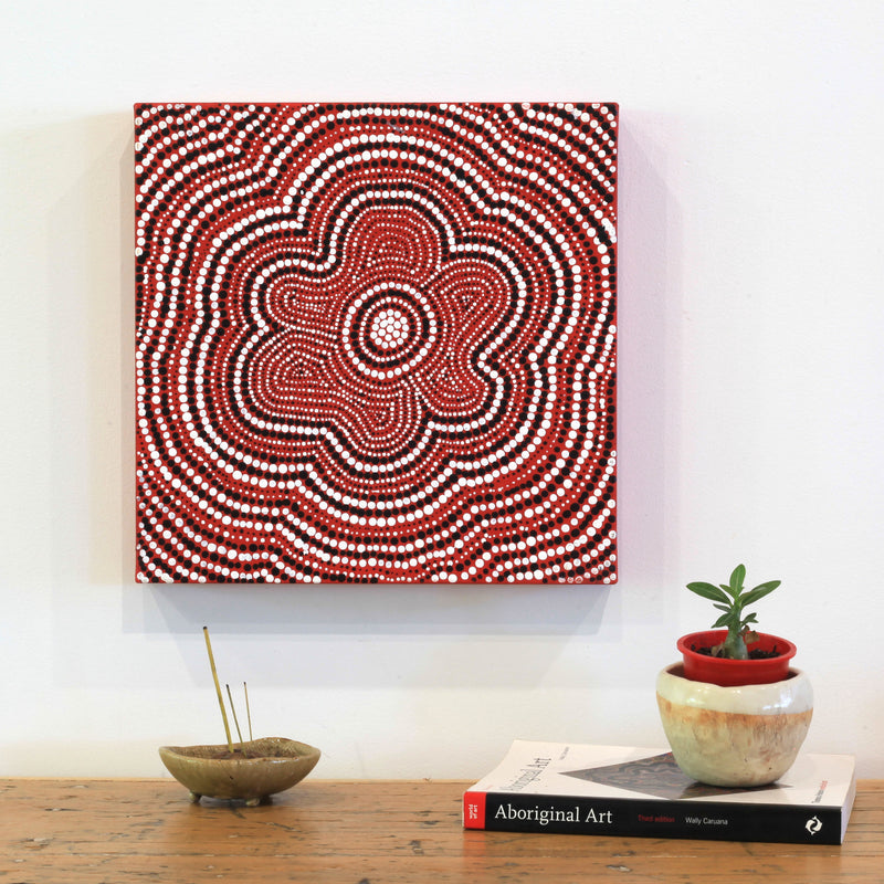 Aboriginal Artwork by Chriselda Nangala Egan, Watiya-warnu Jukurrpa (Seed Dreaming), 30x30cm