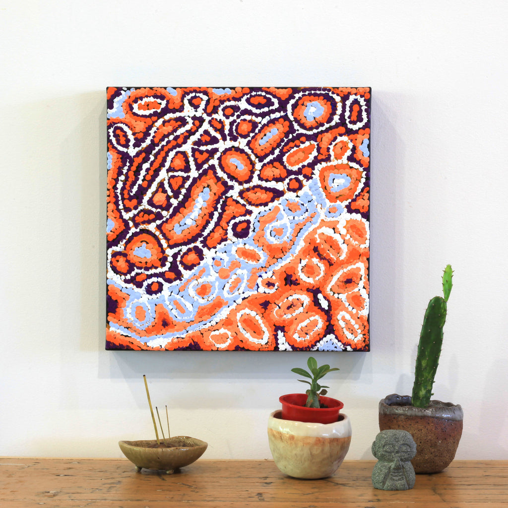 Aboriginal Artwork by Magda Nakamarra Curtis, Lappi Lappi Jukurrpa, 30x30cm