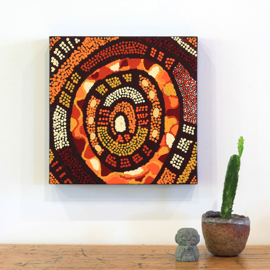 Aboriginal Artwork by Juliette Nakamarra Morris, Wanakiji Jukurrpa (Bush Tomato Dreaming), 30x30cm