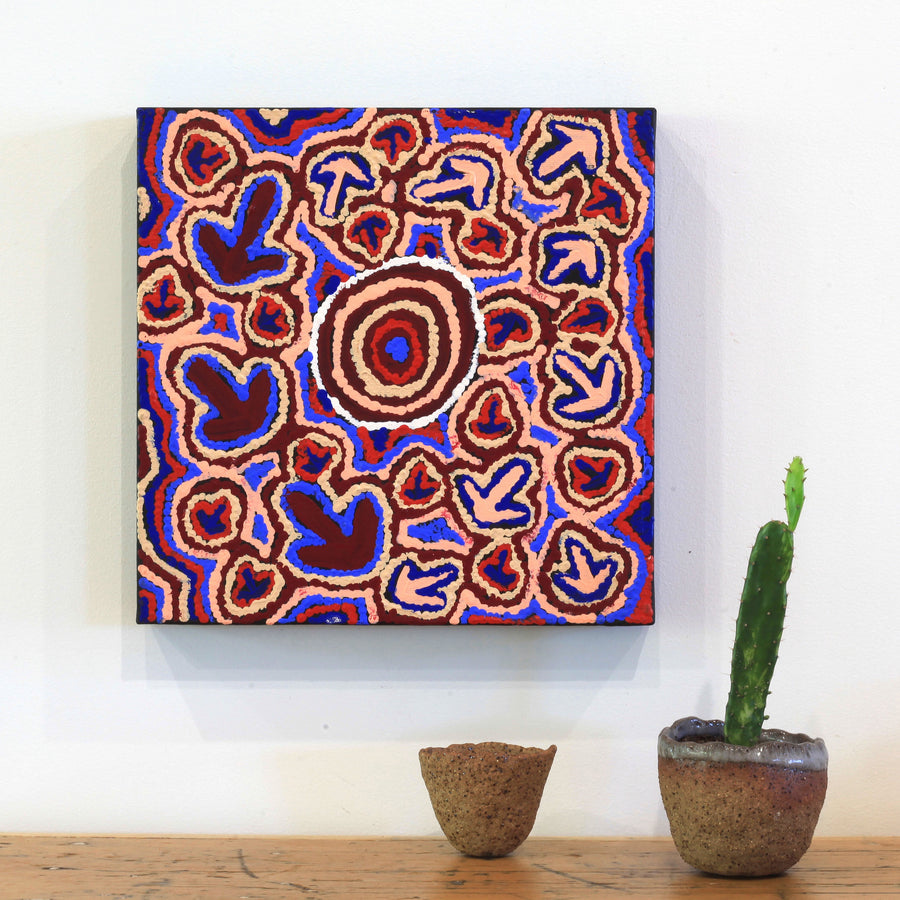 Aboriginal Artwork by Margaret Nangala Gallagher, Yankirri Jukurrpa, 30x30cm