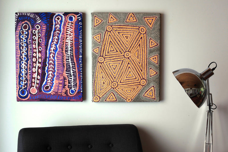 Aboriginal Artwork by Valerie Napanangka Marshall, Karnta Jukurrpa, 61x46cm