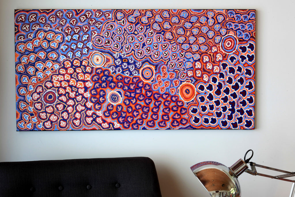 Aboriginal Artwork by Margaret Nangala Gallagher, Yankirri Jukurrpa, 122x61cm