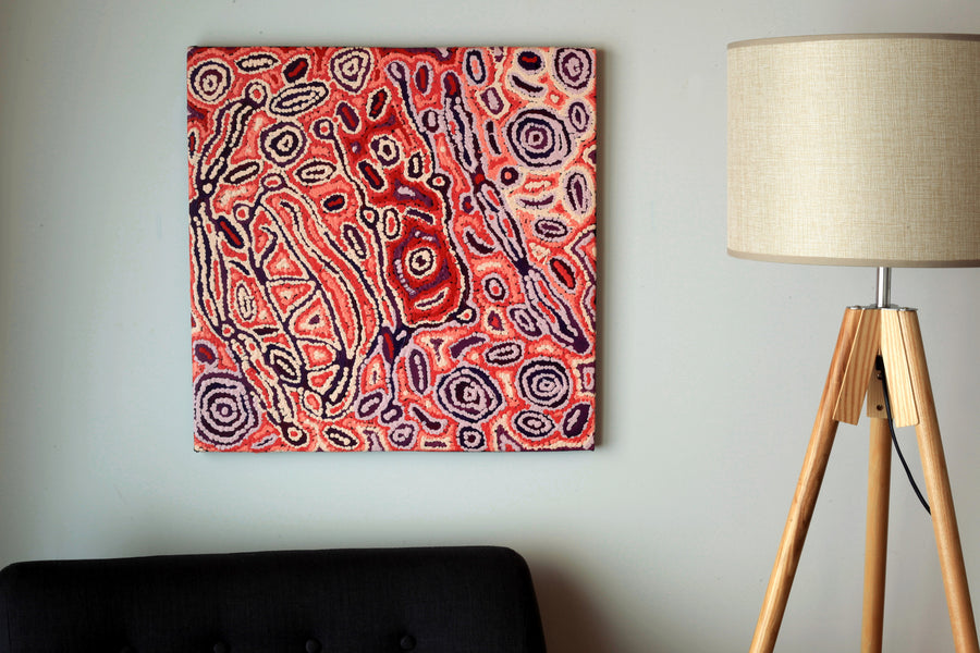 Aboriginal Artwork by Magda Nakamarra Curtis, Lappi Lappi Jukurrpa, 61x61cm