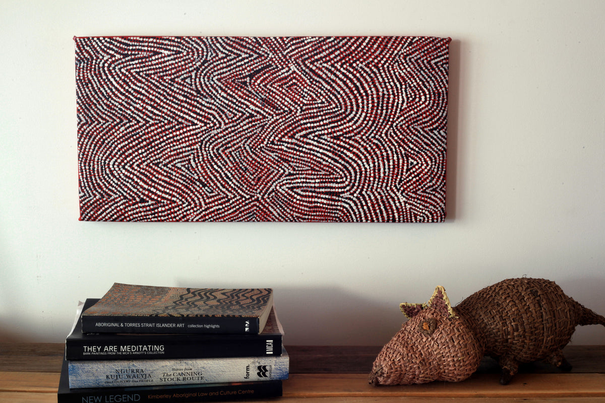 Aboriginal Art by Sarah Napurrurla Leo, Lukarrara Jukurrpa, 61x30cm - ART ARK®