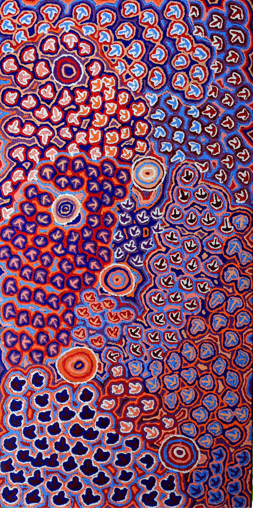 Aboriginal Artwork by Margaret Nangala Gallagher, Yankirri Jukurrpa, 122x61cm