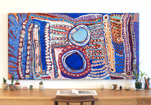 Aboriginal Artwork by Murdie Nampijinpa Morris, Malikijarra Jukurrpa, 182x91cm - ART ARK®