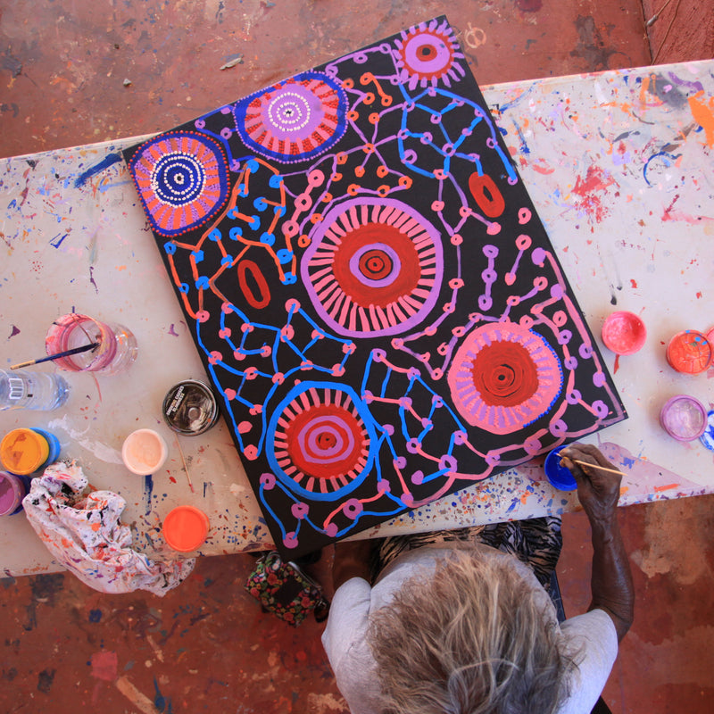 Aboriginal Artwork by Helen Nampijinpa Robertson, Ngapa Jukurrpa - Puyurru, 76x61cm