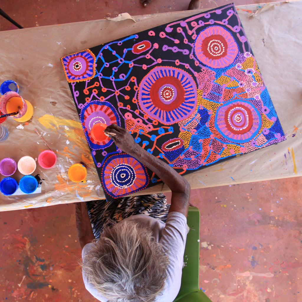 Aboriginal Artwork by Helen Nampijinpa Robertson, Ngapa Jukurrpa -  Puyurru, 76x61cm - ART ARK®
