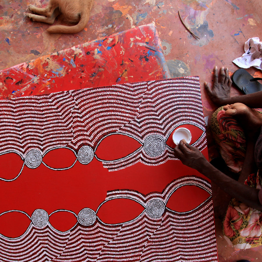 Aboriginal Artwork by Helen Nungarrayi Reed, Mina Mina Jukurrpa (Mina Mina Dreaming) - Ngalyipi, 76x61cm