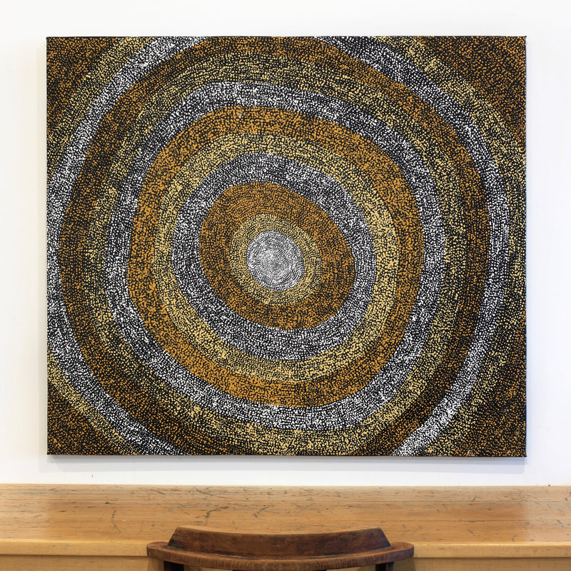 Aboriginal Artwork by Sarah Napurrurla Leo, Ngapa Jukurrpa (Water Dreaming), 122x107cm