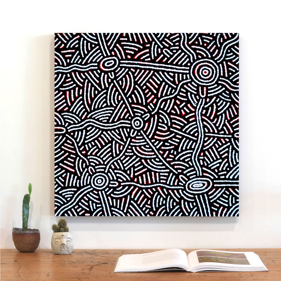 Aboriginal Artwork by Leah Nampijinpa Sampson, Ngapa Jukurrpa - Puyurru, 61x61cm