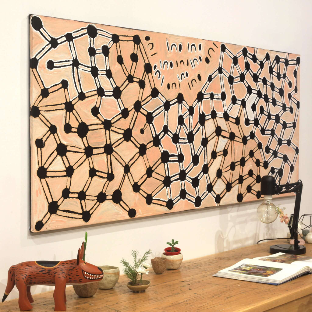 Aboriginal Artwork by Bess Napanangka Poulson, Ngapa Jukurrpa (Water Dreaming) - Puyurru, 182x76cm