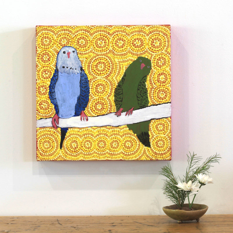 Aboriginal Artwork by Jonathan Jakamarra Ross, Ngatijirri Jukurrpa (Budgerigar Dreaming), 30x30cm