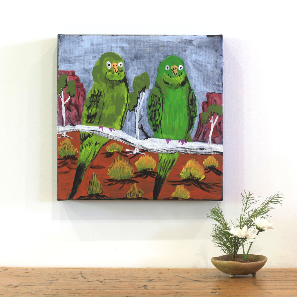 Aboriginal Artwork by Julie Napaljarri Kitson, Ngatijirri Jukurrpa (Budgerigar Dreaming), 30x30cm