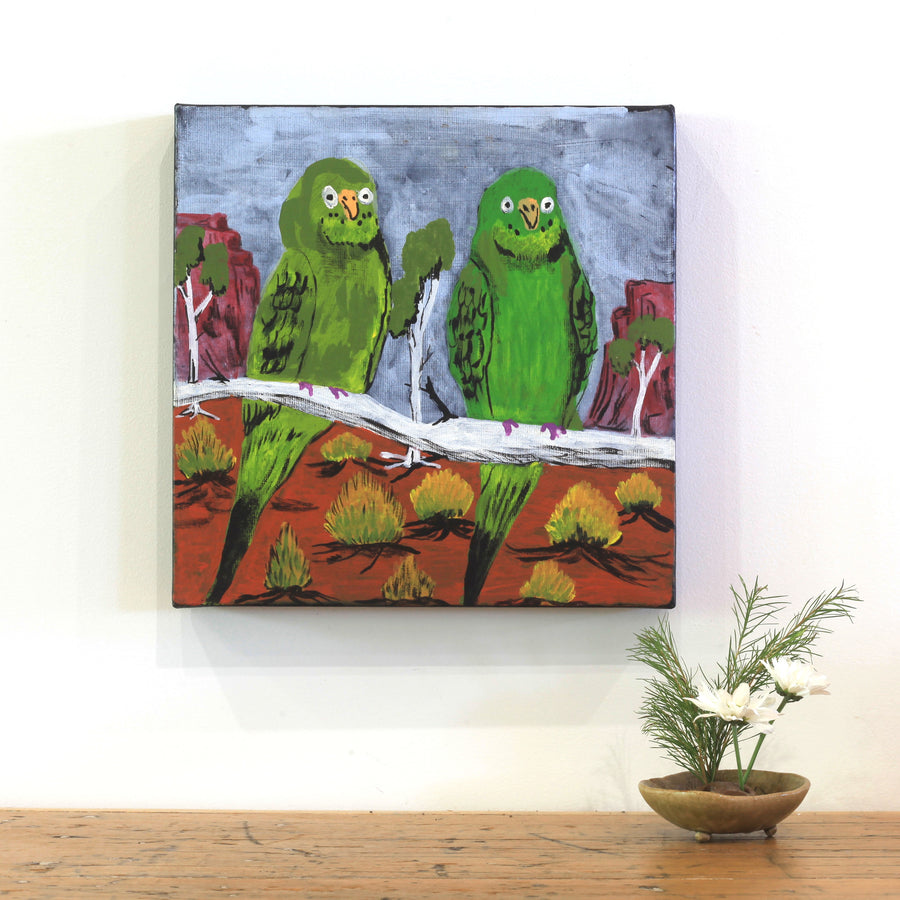 Aboriginal Artwork by Julie Napaljarri Kitson, Ngatijirri Jukurrpa (Budgerigar Dreaming), 30x30cm