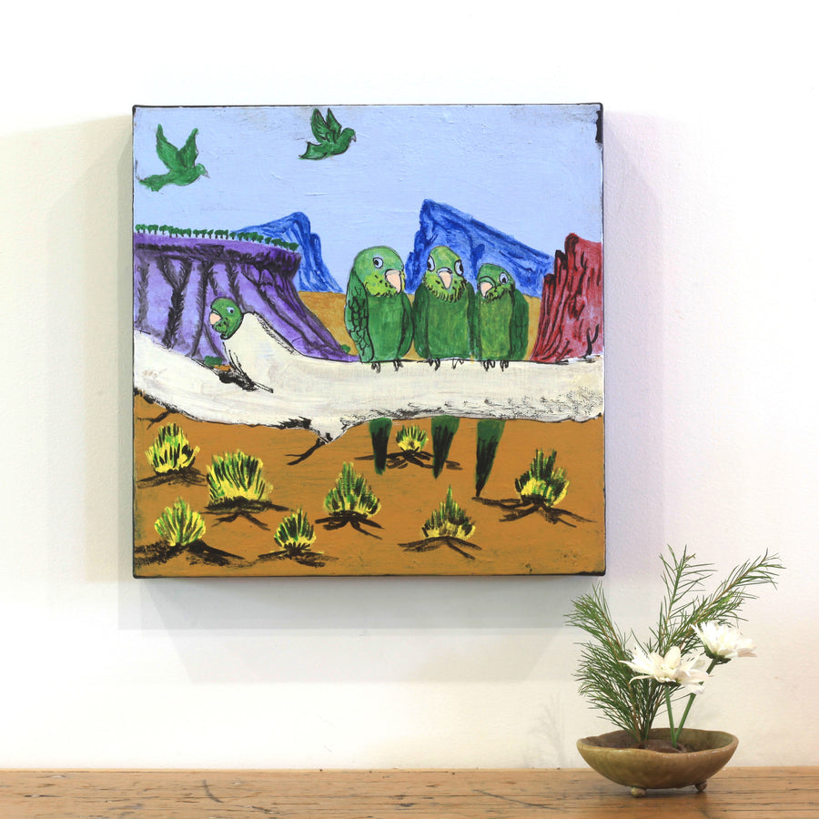 Aboriginal Artwork by Jonathan Jakamarra Ross, Ngatijirri Jukurrpa (Budgerigar Dreaming), 30x30cm