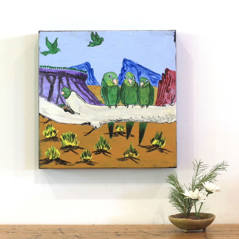 Aboriginal Artwork by Jonathan Jakamarra Ross, Ngatijirri Jukurrpa (Budgerigar Dreaming), 30x30cm