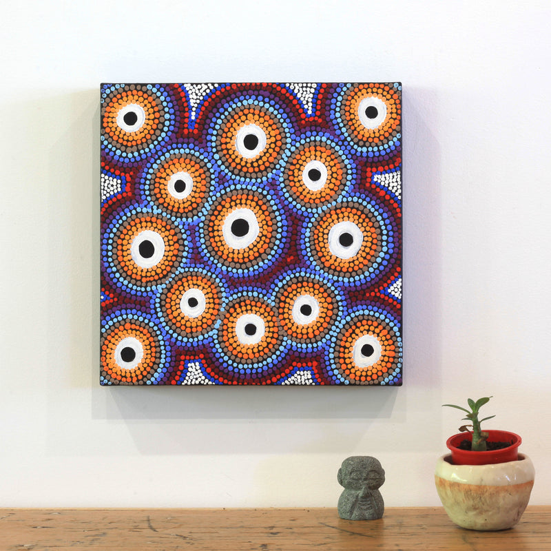 Aboriginal Artwork by Daphne Napurrurla White, Yawakiyi Jukurrpa (Native Currant Dreaming), 30x30cm