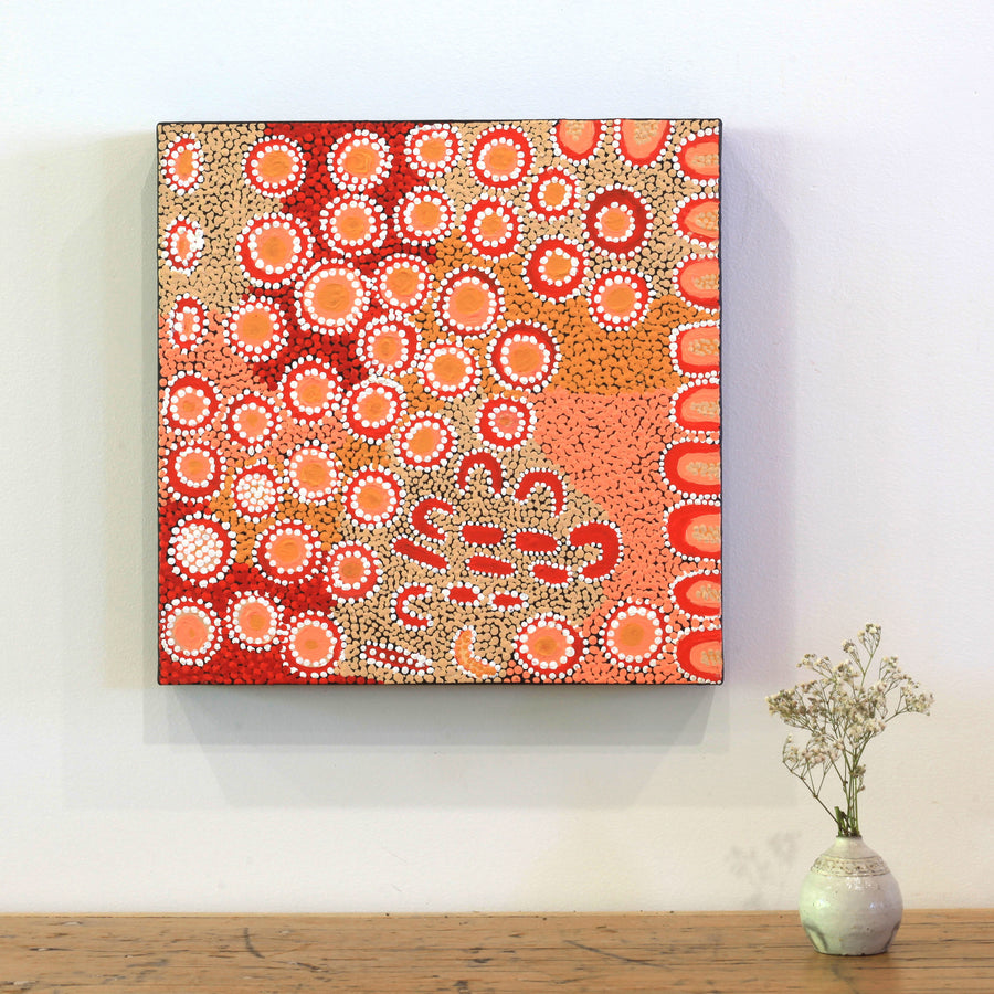 Aboriginal Artwork by Nora Napaljarri Andy, Karnta Jukurrpa (Womens Dreaming), 30x30cm