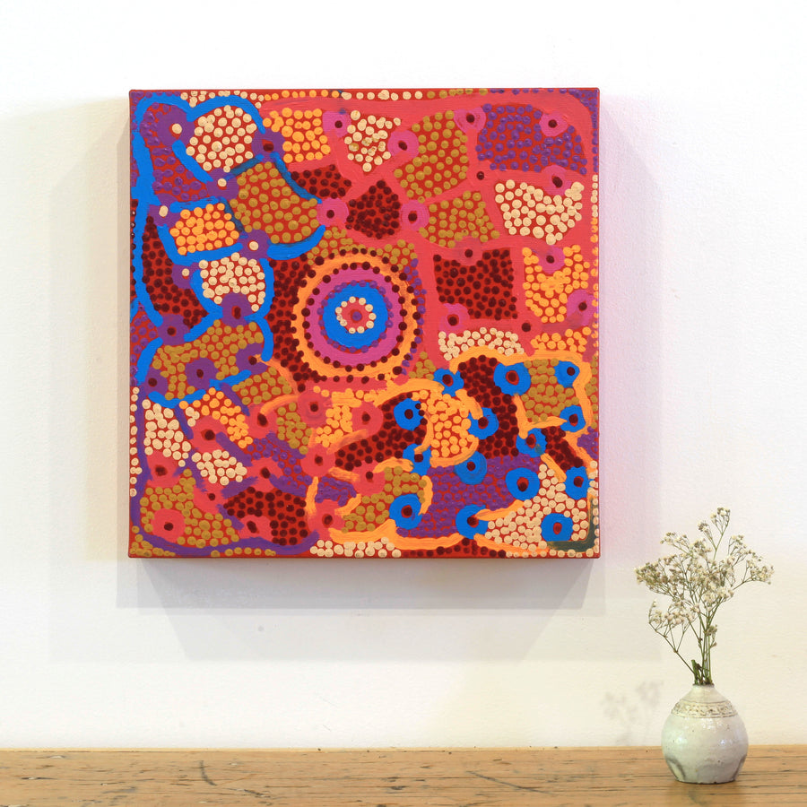Aboriginal Artwork by Helen Nampijinpa Robertson, Ngapa Jukurrpa - Puyurru, 30x30cm