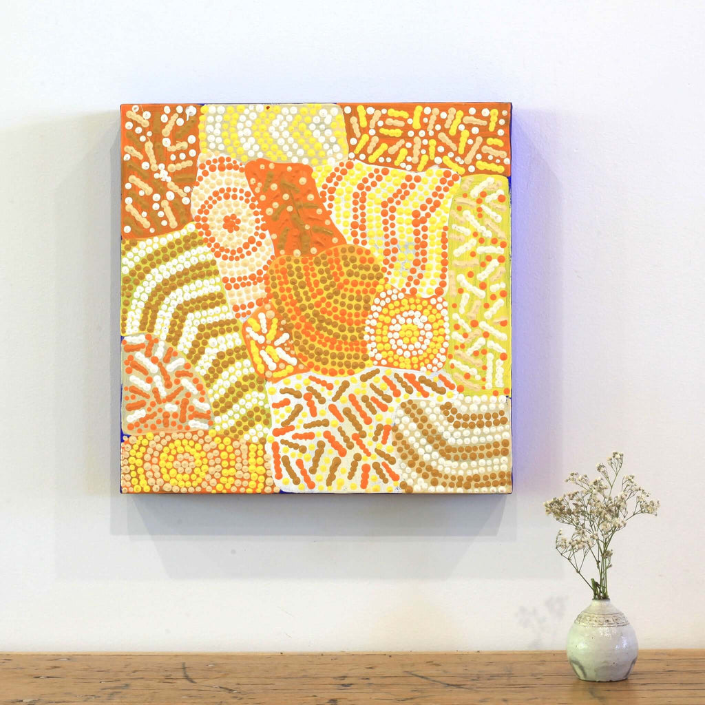 Aboriginal Artwork by Adrianna Nangala Egan, Yarla Jukurrpa (Bush Potato Dreaming) - Cockatoo Creek, 30x30cm