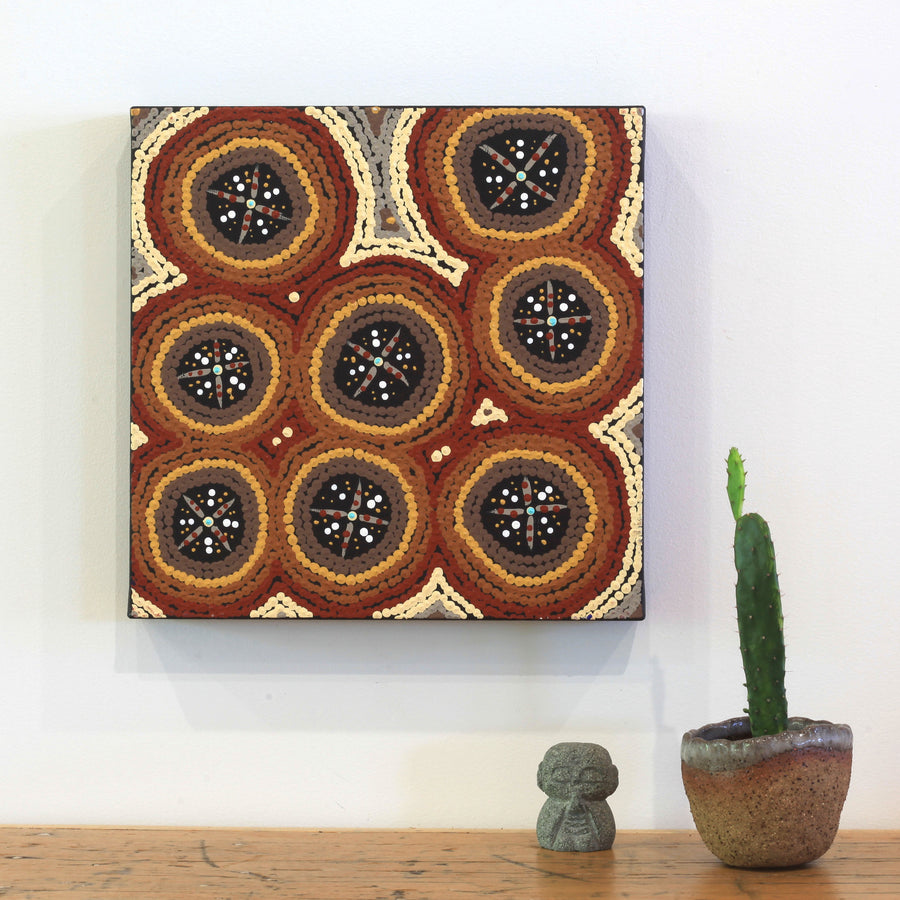 Aboriginal Artwork by Kaylisha Napaljarri Ross, Ngatijirri Jukurrpa (Budgerigar Dreaming), 30x30cm