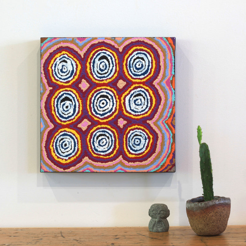 Aboriginal Artwork by Simone Nampijinpa Brown, Ngapa Jukurrpa (Water Dreaming) - Puyurru, 30x30cm