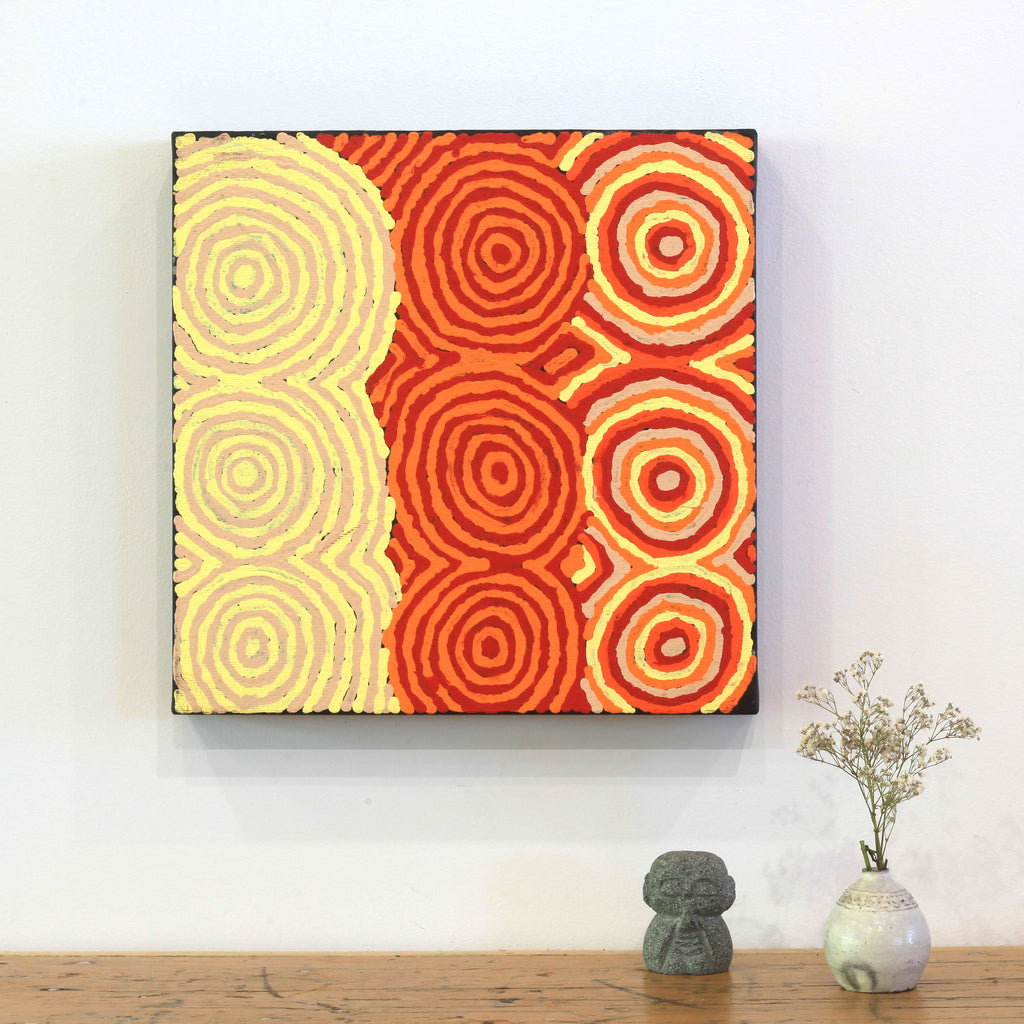Aboriginal Artwork by Lisa Nakamarra Gordon, Ngatijirri Jukurrpa (Budgerigar Dreaming), 30x30cm