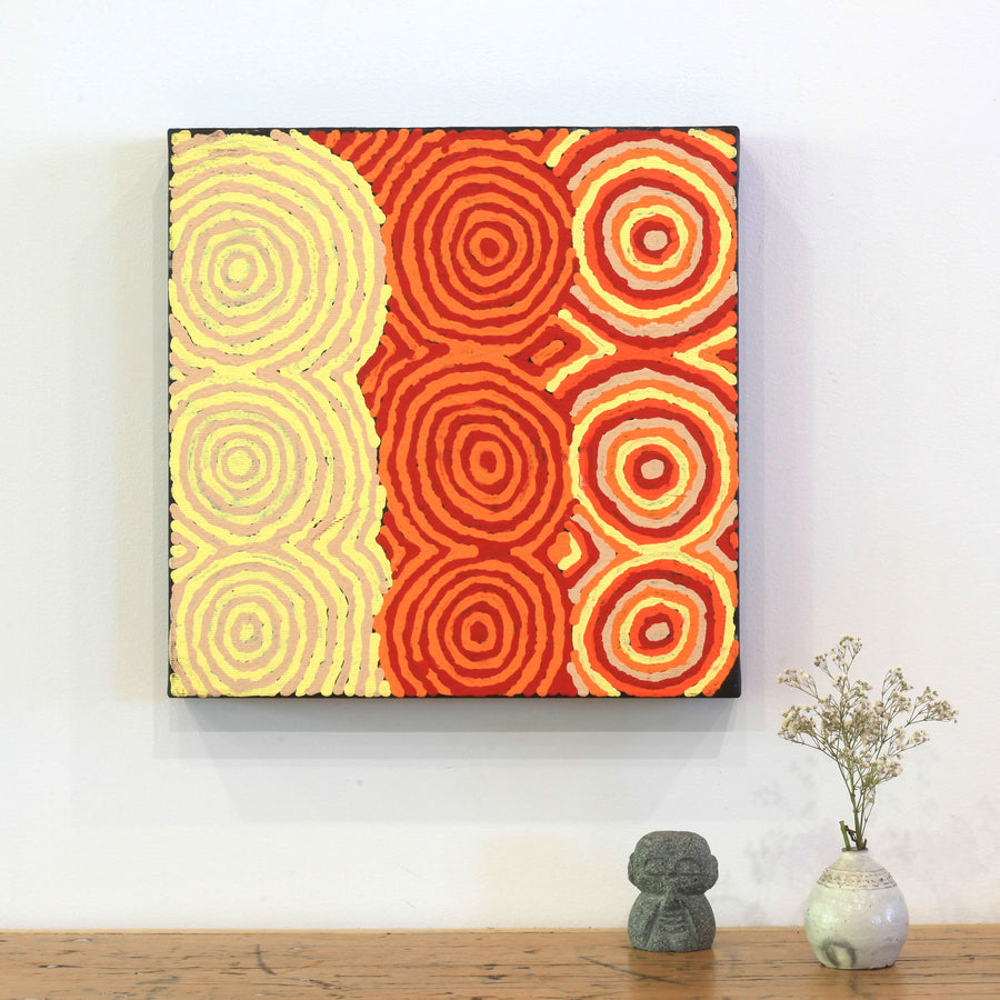 Aboriginal Artwork by Lisa Nakamarra Gordon, Ngatijirri Jukurrpa (Budgerigar Dreaming), 30x30cm