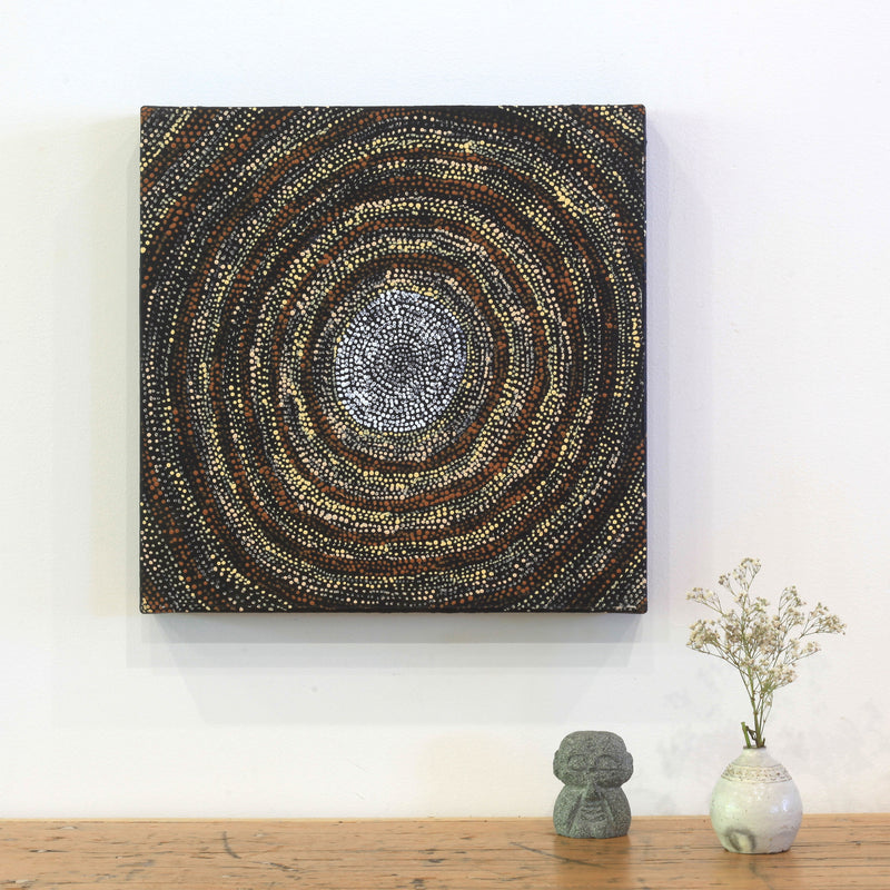 Aboriginal Artwork by Sarah Napurrurla Leo, Ngapa Jukurrpa (Water Dreaming), 30x30cm