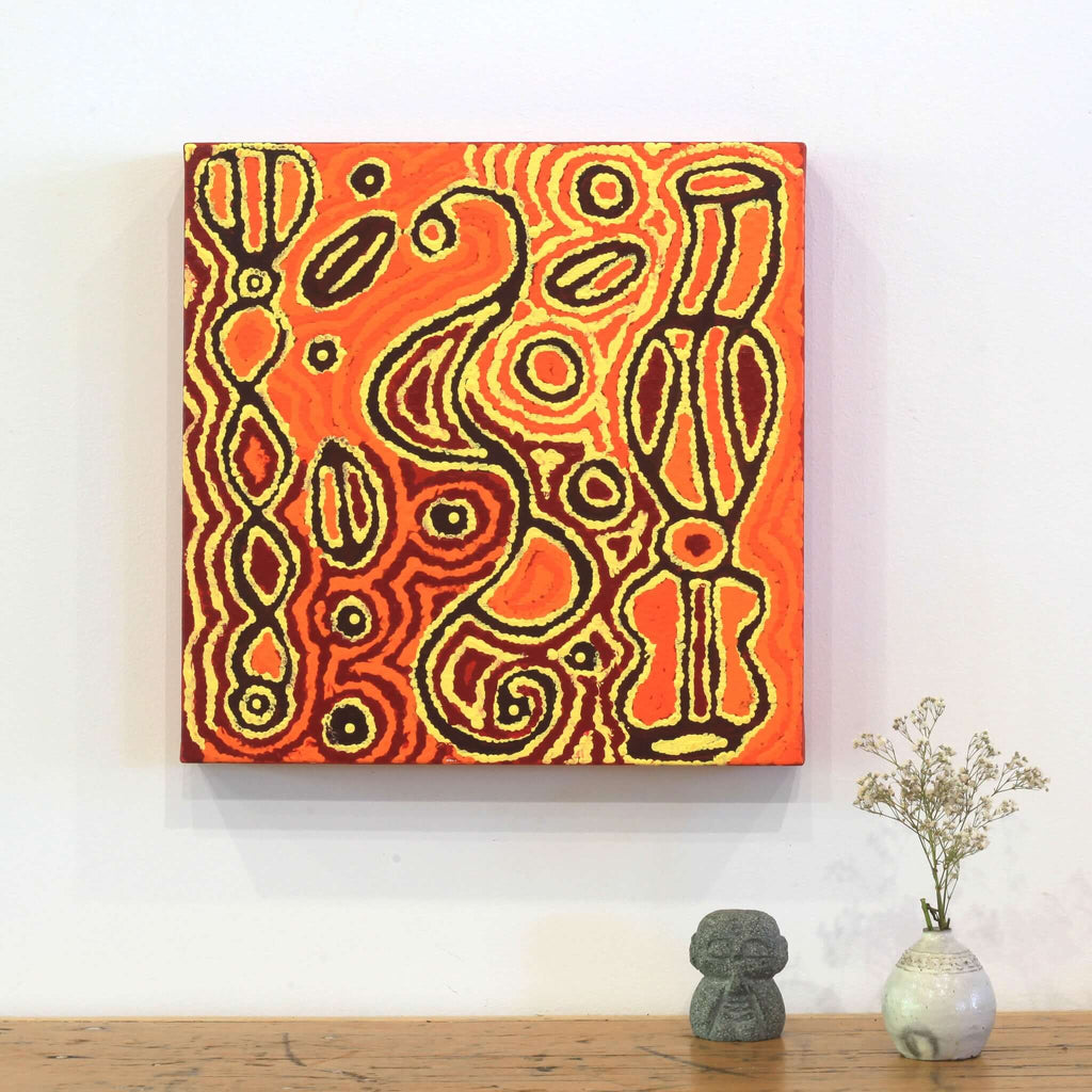 Aboriginal Artwork by Alma Nangala Robertson, Mina Mina Jukurrpa (Mina Mina Dreaming) - Ngalyipi, 30x30cm