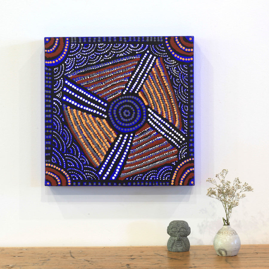 Aboriginal Artwork by Shirley Napanangka Martin, Puturlu Jukurrpa (Mt Theo Dreaming), 30x30cm