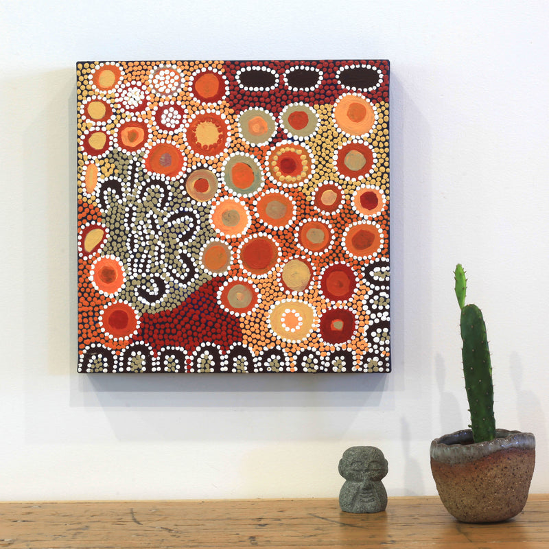 Aboriginal Artwork by Nora Napaljarri Andy, Karnta Jukurrpa (Womens Dreaming), 30x30cm