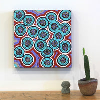 Aboriginal Artwork by Kaylisha Napaljarri Ross, Ngatijirri Jukurrpa (Budgerigar Dreaming), 30x30cm