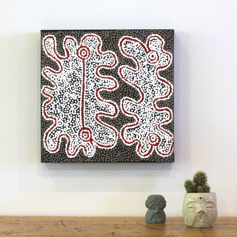 Aboriginal Artwork by Felicity Nampijinpa Robertson, Ngapa Jukurrpa (Water Dreaming) - Puyurru, 30x30cm