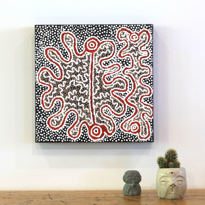 Aboriginal Artwork by Felicity Nampijinpa Robertson, Ngapa Jukurrpa (Water Dreaming) - Puyurru, 30x30cm