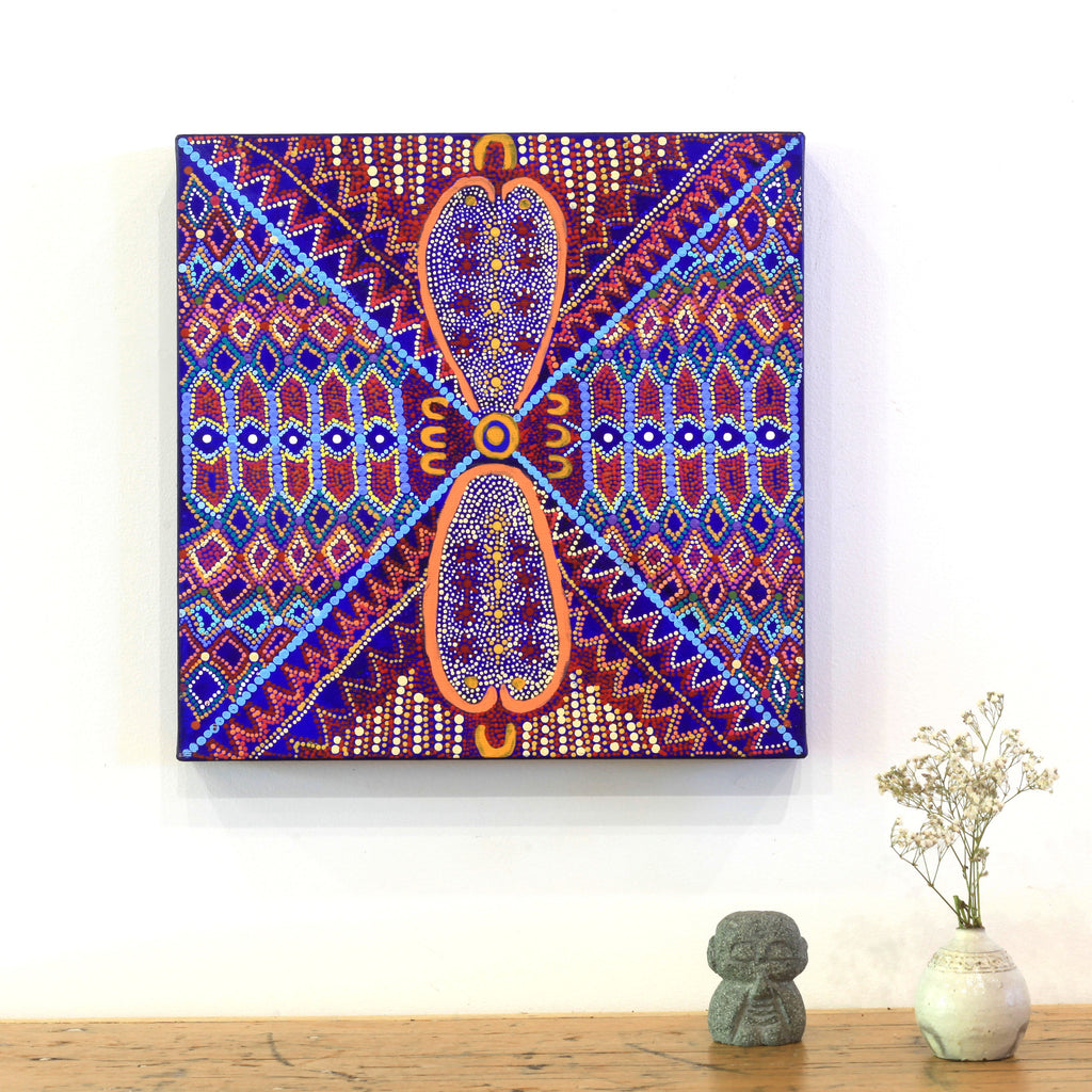 Aboriginal Artwork by Julie Napaljarri Kitson, Ngatijirri Jukurrpa (Budgerigar Dreaming), 30x30cm