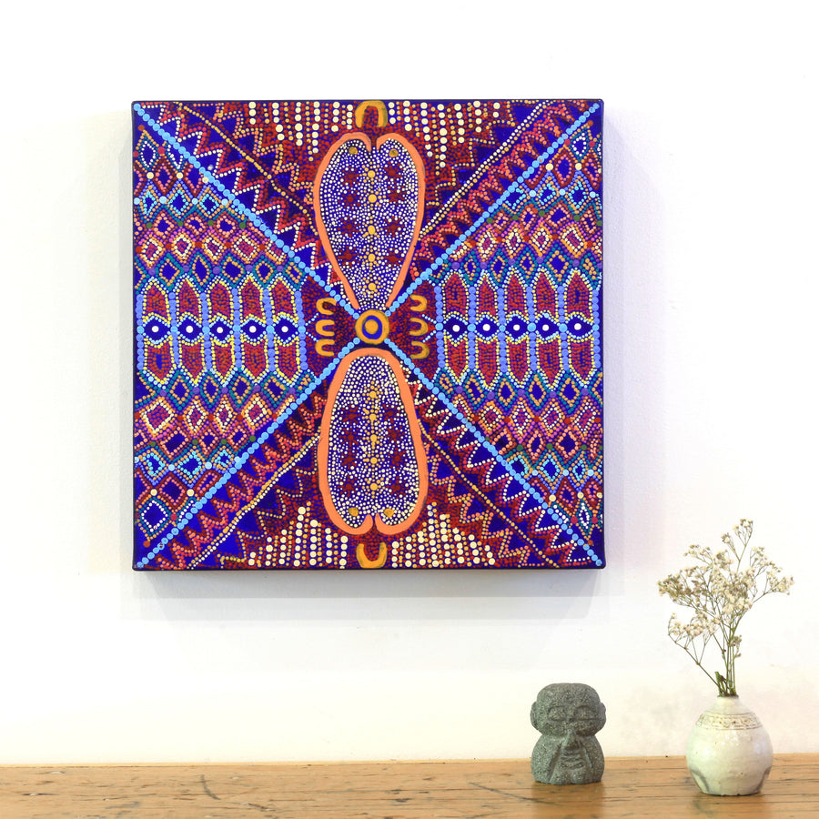 Aboriginal Artwork by Julie Napaljarri Kitson, Ngatijirri Jukurrpa (Budgerigar Dreaming), 30x30cm