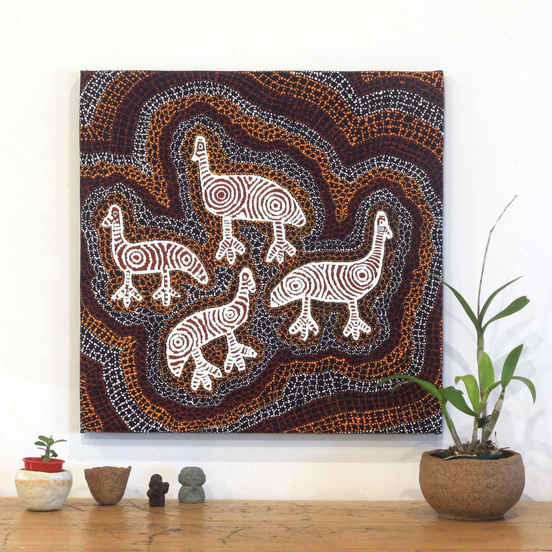Aboriginal Artwork by Agnes Nampijinpa Fry, Yankirri Jukurrpa (Emu Dreaming) - Ngarlikurlangu, 61x61cm