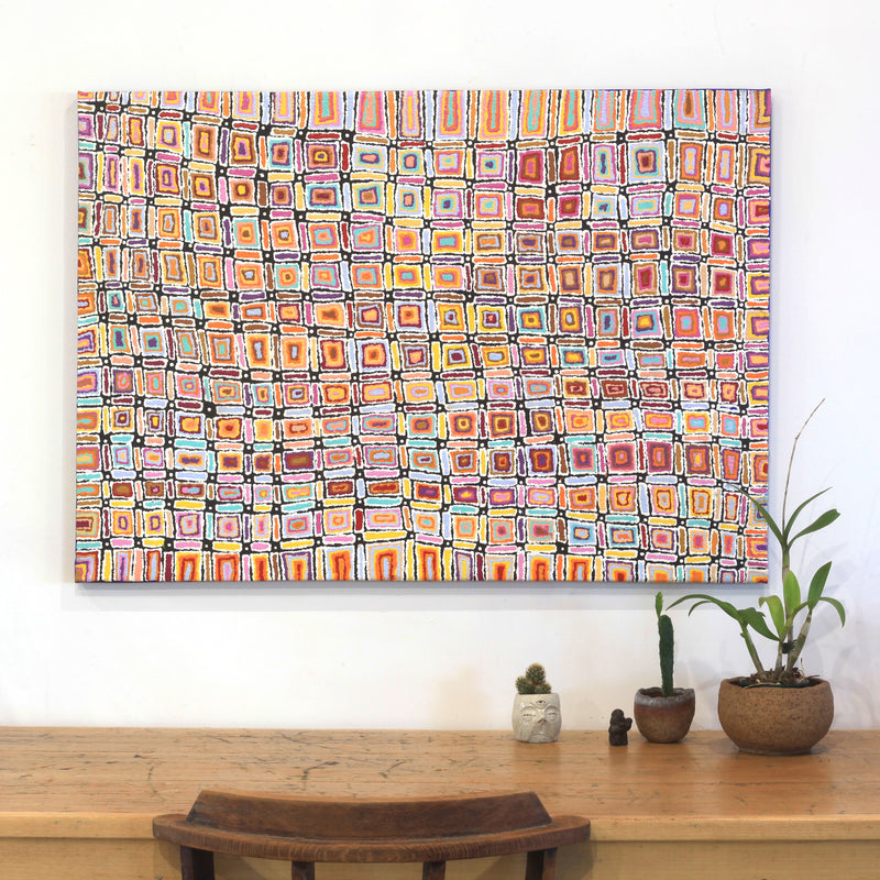 Aboriginal Artwork by Lynette Nangala Singleton, Ngapa Jukurrpa - Puyurru, 107x76cm